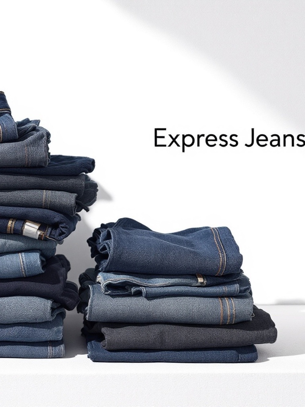 Express Stacked Denim Jeans - Dark Blue & Light Blue